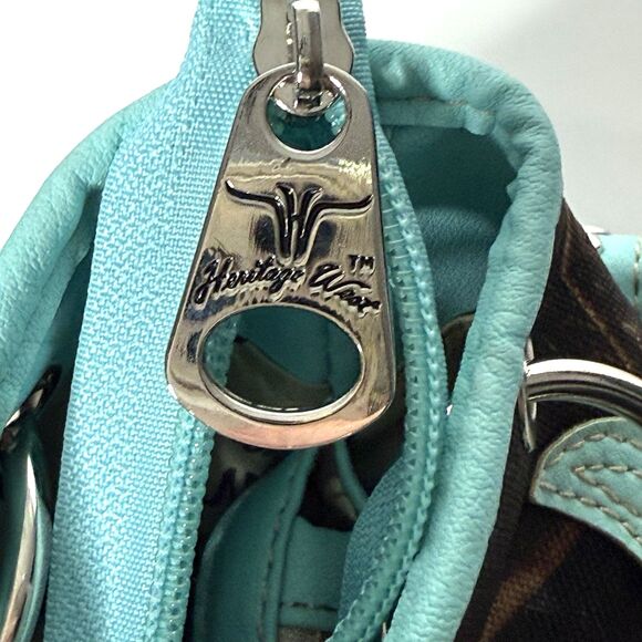 Heritage West Blue Green Camouflage Rhinestone Cross Western Double Strap Purse - Picture 12 of 13